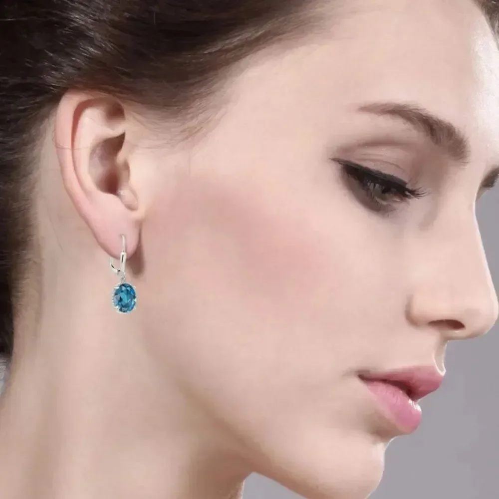 925 Sterling Silver with 4.50 Cttw London Blue Topaz Oval Leverback Earrings